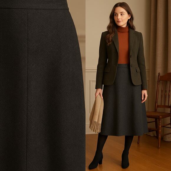 Vntg KENSINGTON SQUARE Wool Wrap Midi Skirt Sz S 28” waist Made in USA 80s/90s - Picture 2 of 7